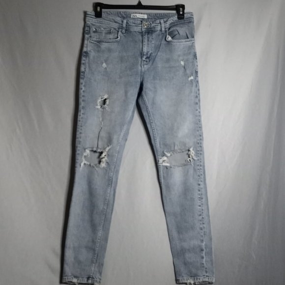 Zara Denim - ZARA Women's Skinny Mid-Rise Ripped Distressed Medium Wash Denim Jeans Size 34